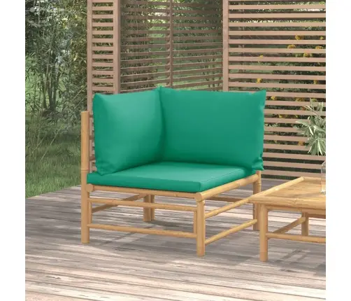 Dārza Stūra Dīvāns Ar Zaļiem Matračiem, Bambuss Vidaxl