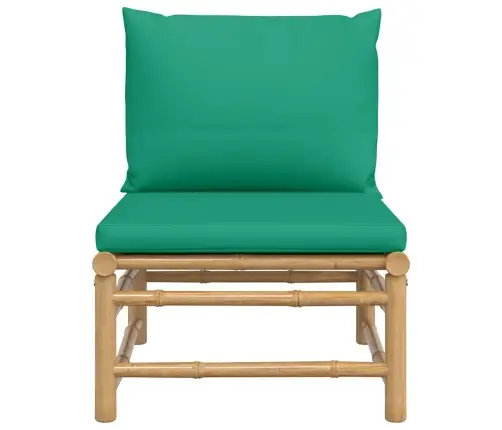 Dārza Vidējais Dīvāns Ar Zaļiem Matračiem, Bambuss Vidaxl Dārza Vidējais Dīvāns Ar Zaļiem Matračiem, Bambuss Vidaxl