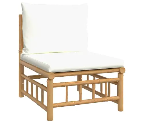 Vidurinė Sodo Sofos Dalis Su Kreminėmis Pagalvėlėmis, Bambukas