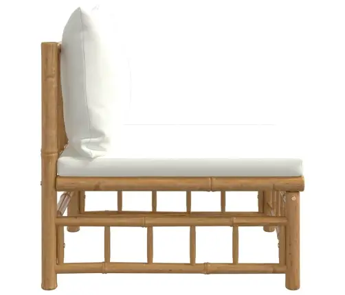 Vidurinė Sodo Sofos Dalis Su Kreminėmis Pagalvėlėmis, Bambukas