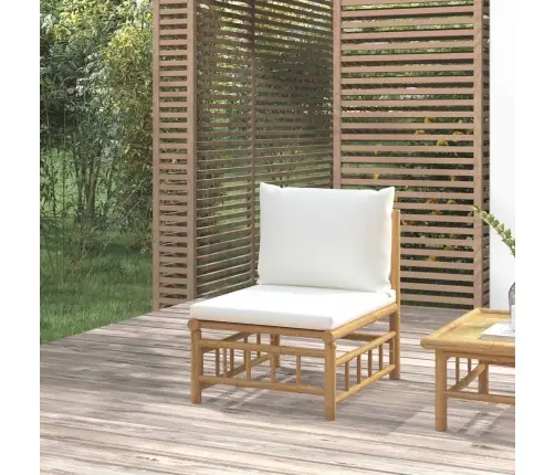 Vidurinė Sodo Sofos Dalis Su Kreminėmis Pagalvėlėmis, Bambukas