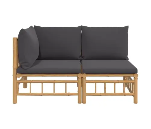 2-Osaline Aiamööbli Komplekt Tumehallide Patjadega, Bambus