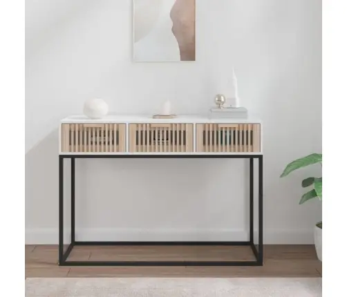 Konsoollaud, Valge, 105 X 30 X 75 cm Tehispuit Ja Raud