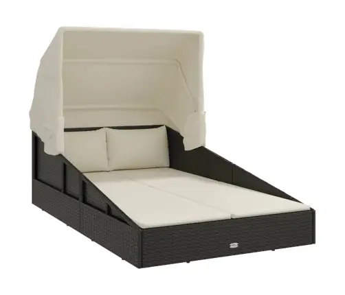 Saulės Gultas Su Stogeliu, Juodas, 200X114X128cm Poliratanas Saulės Gultas Su Stogeliu, Juodas, 200X114X128cm Poliratanas