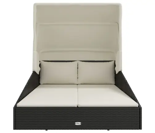 Saulės Gultas Su Stogeliu, Juodas, 200X114X128cm Poliratanas Saulės Gultas Su Stogeliu, Juodas, 200X114X128cm Poliratanas