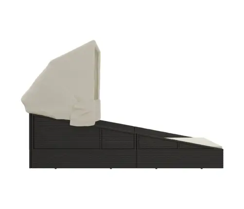 Saulės Gultas Su Stogeliu, Juodas, 200X114X128cm Poliratanas Saulės Gultas Su Stogeliu, Juodas, 200X114X128cm Poliratanas