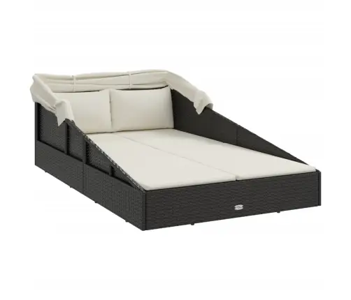 Saulės Gultas Su Stogeliu, Juodas, 200X114X128cm Poliratanas Saulės Gultas Su Stogeliu, Juodas, 200X114X128cm Poliratanas