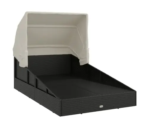 Saulės Gultas Su Stogeliu, Juodas, 200X114X128cm Poliratanas Saulės Gultas Su Stogeliu, Juodas, 200X114X128cm Poliratanas