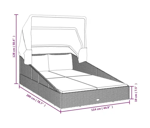 Saulės Gultas Su Stogeliu, Juodas, 200X114X128cm Poliratanas Saulės Gultas Su Stogeliu, Juodas, 200X114X128cm Poliratanas