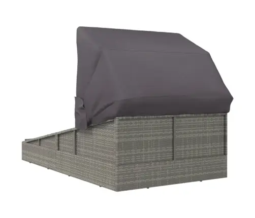 Sauļošanās Gulta Ar Jumtu, 200X114X128 Cm, Pe Rotangpalma Vidaxl