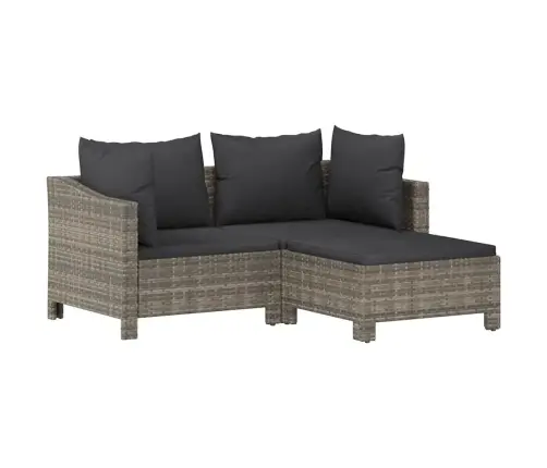 3-Osaline Aiamööbli Komplekt Patjadega, Hall, Polürotang