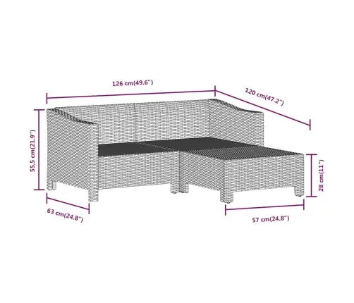 3-Osaline Aiamööbli Komplekt Patjadega, Hall, Polürotang