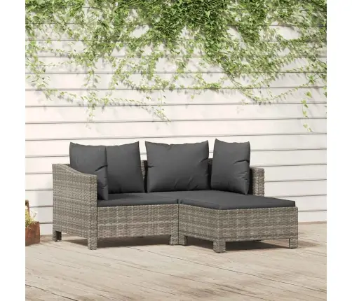 3-Osaline Aiamööbli Komplekt Patjadega, Hall, Polürotang