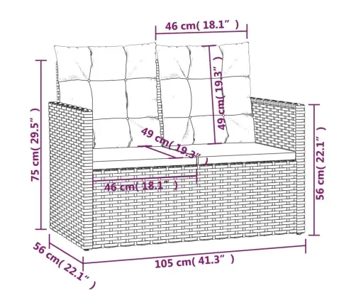 Dārza Sols Ar Matračiem, 105 Cm, Pelēks, Pe Rotangpalma Vidaxl