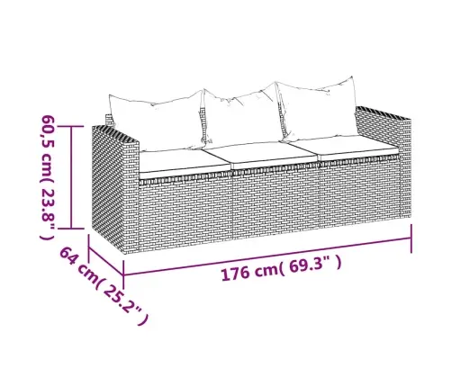 Trīsvietīgs Dārza Dīvāns Ar Matračiem, Melna Pe Rotangpalma Vidaxl