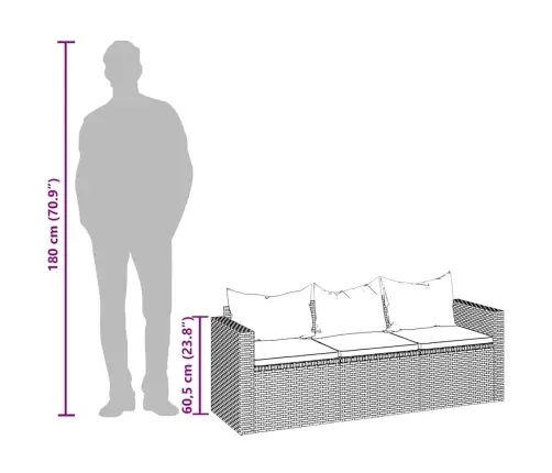 Trīsvietīgs Dārza Dīvāns Ar Matračiem, Melna Pe Rotangpalma Vidaxl