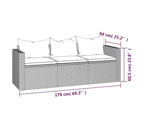 3-Daļīgs Dārza Atpūtas Mēbeļu Komplekts, Pelēka Pe Rotangpalma Vidaxl