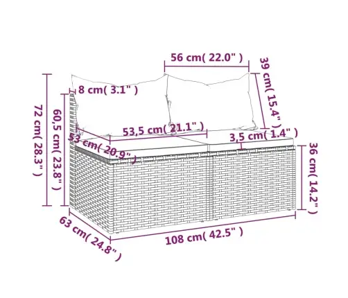 Vidējie Dārza Dīvāni, Spilveni, 2 Gab., Pelēka Pe Rotangpalma Vidaxl
