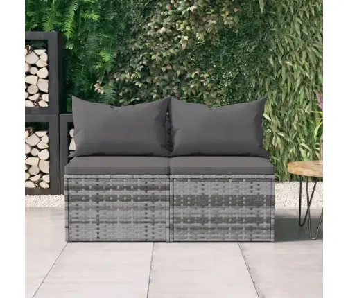 Vidējie Dārza Dīvāni, Spilveni, 2 Gab., Pelēka Pe Rotangpalma Vidaxl