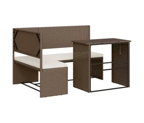 Sodo Sofa Su Stalu/Pagalvėlėmis, Ruda, Poliratanas, L Formos