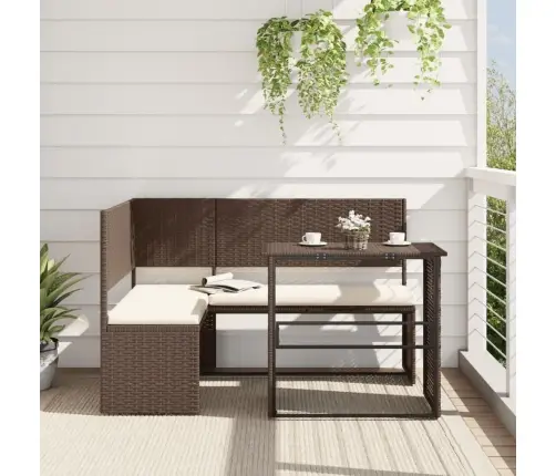 Sodo Sofa Su Stalu/Pagalvėlėmis, Ruda, Poliratanas, L Formos