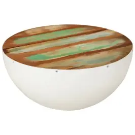 Kausikujuline Kohvilaud, Valge, Ø50 X 24 cm Taastatud Puit