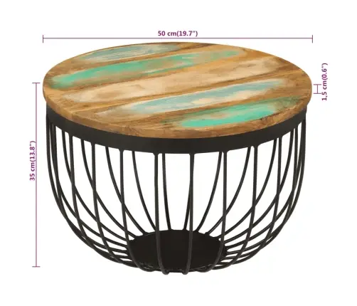 Kafijas Galdiņš, Ø50X35 Cm, Pārstrādāts Masīvkoks Un Tērauds Vidaxl