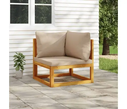 Stūra Dīvāns Ar Pelēkbrūniem Matračiem, Akācijas Masīvkoks Vidaxl