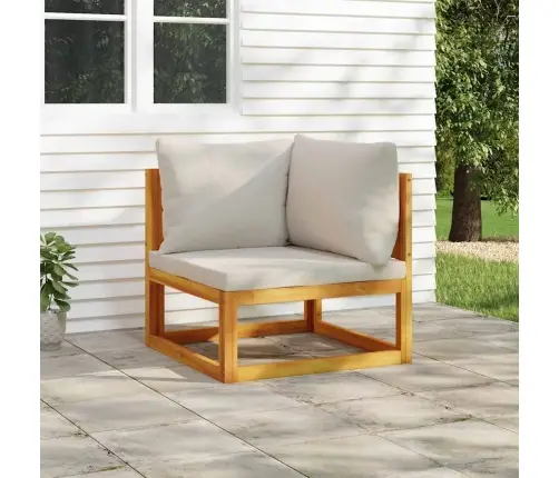 Stūra Dīvāns Ar Gaiši Pelēkiem Matračiem, Akācijas Masīvkoks Vidaxl