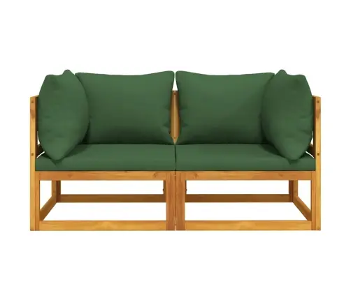 Stūra Dīvāni Ar Zaļiem Matračiem, 2 Gab., Akācijas Masīvkoks Vidaxl