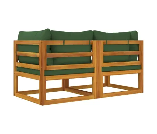 Stūra Dīvāni Ar Zaļiem Matračiem, 2 Gab., Akācijas Masīvkoks Vidaxl