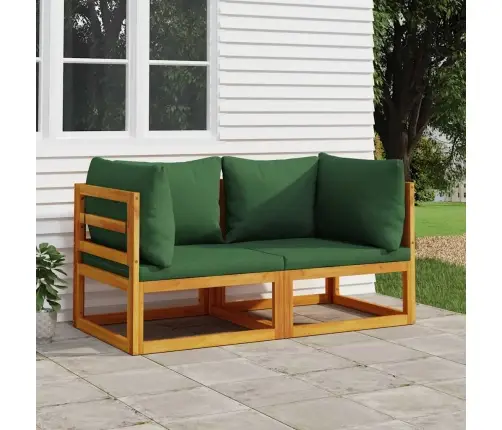 Stūra Dīvāni Ar Zaļiem Matračiem, 2 Gab., Akācijas Masīvkoks Vidaxl