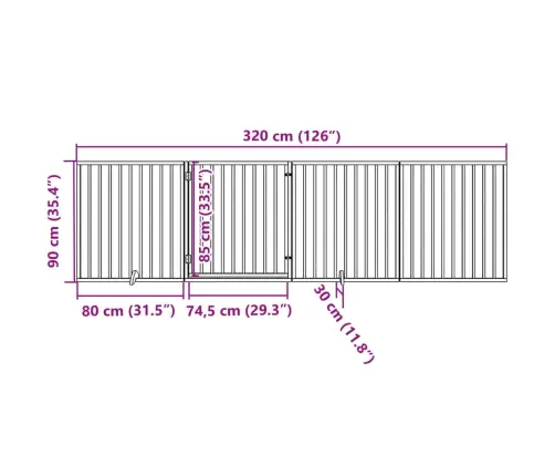 Suņu Vārti Ar Durvīm, Salokāmi, 4 Paneļi, 320 Cm, Papeles Koks Vidaxl