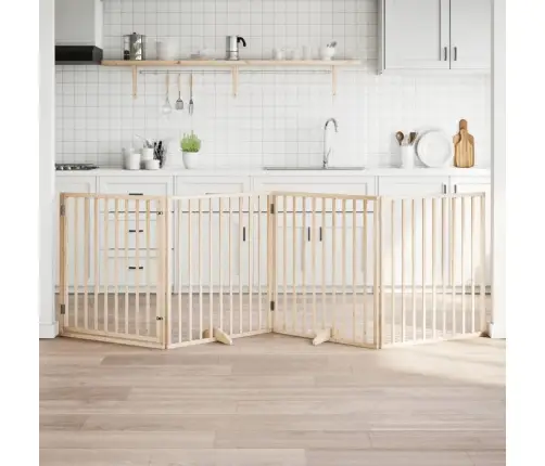 Suņu Vārti Ar Durvīm, Salokāmi, 4 Paneļi, 320 Cm, Papeles Koks Vidaxl