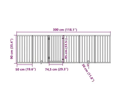 Šuns Varteliai Su Sulankstomomis Durelėmis, 6 Panelės, Balti, 300 cm Tuopos Mediena