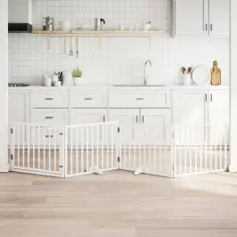 Suņu Vārti Ar Durvīm, Salokāmi, 4 Paneļi, 320 Cm, Papeles Koks Vidaxl