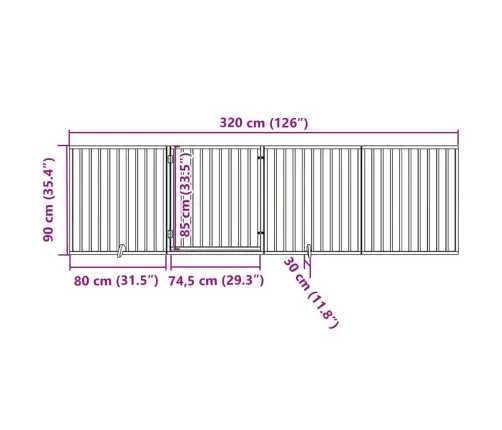 Suņu Vārti Ar Durvīm, Salokāmi, 4 Paneļi, 320 Cm, Papeles Koks Vidaxl