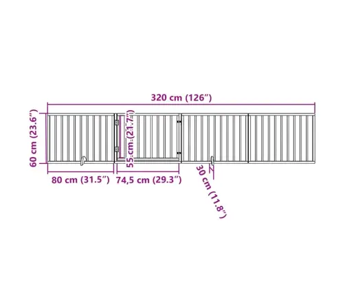 Suņu Vārti Ar Durvīm, Salokāmi, 4 Paneļi, 320 Cm, Papeles Koks Vidaxl
