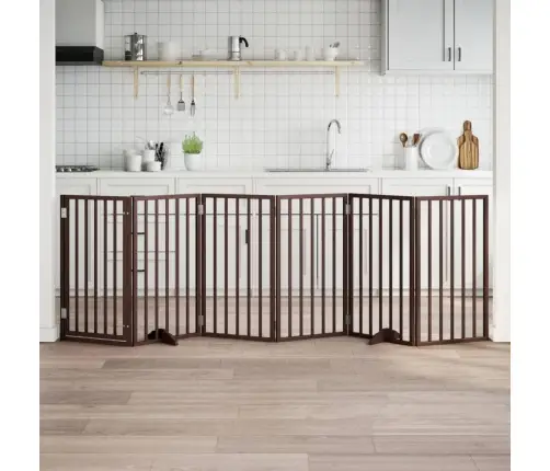 Suņu Vārti Ar Durvīm, Salokāmi, 6 Paneļi, 300 Cm, Papeles Koks Vidaxl