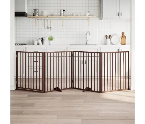 Suņu Vārti Ar Durvīm, Salokāmi, 4 Paneļi, 320 Cm, Papeles Koks Vidaxl