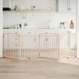 Suņu Vārti Ar Durvīm, Salokāmi, 4 Paneļi, 320 Cm, Papeles Koks Vidaxl