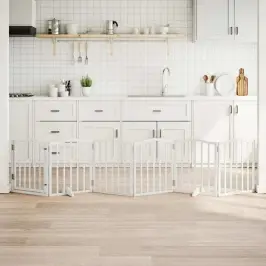 Suņu Vārti Ar Durvīm, Salokāmi, 6 Paneļi, 300 Cm, Papeles Koks Vidaxl