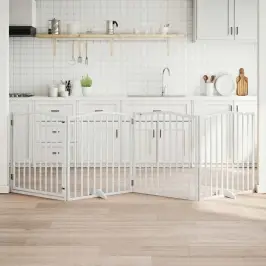 Suņu Vārti Ar Durvīm, Salokāmi, 4 Paneļi, 320 Cm, Papeles Koks Vidaxl