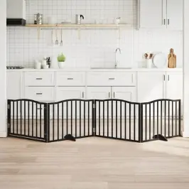 Suņu Vārti Ar Salokāmām Durvīm, 4 Paneļi, Melni, 320 Cm, Papeles Koks Vidaxl