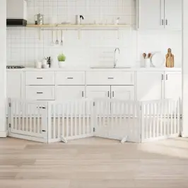 Kokkupandav Koeravärav Uksega, 4 Paneeli, Valge 320 cm Pappel