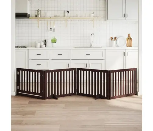 Suņu Vārti Ar Durvīm, Salokāmi, 4 Paneļi, 320 Cm, Papeles Koks Vidaxl