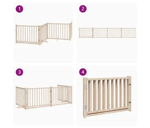 Suņu Vārti Ar Durvīm Salokāmi 4 Paneļi 320 Cm Egles Masīvkoks Vidaxl