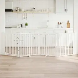 Kokkupandav Koeravärav Uksega, 4 Paneeli, Valge 320cm Nulupuit