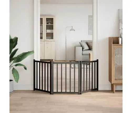 Suņu Vārti, Salokāmi, 3 Paneļi, Melni, 150 Cm, Egles Masīvkoks Vidaxl