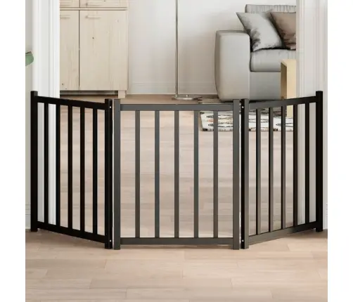 Suņu Vārti, Salokāmi, 3 Paneļi, Melni, 150 Cm, Egles Masīvkoks Vidaxl